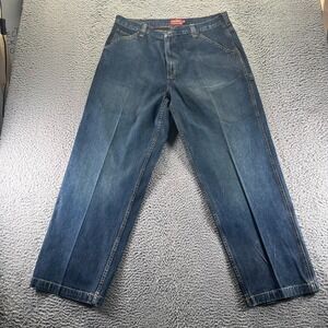 Chaps Jeans Mens 36x30 Blue Cotton Denim Straight Leg Baggy Carpenter Workwear